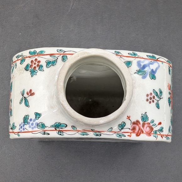 c18th Century Chinese Export Hand Painted Floral Red Roses Blue Daisy Tea Caddy - Picture 7 of 13
